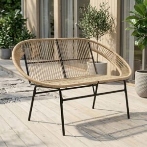 Stilren 2-Sits Trädgårdssoffa i PE-Rotting – Perfekt för Balkong och Uteplats – Naturfärgad