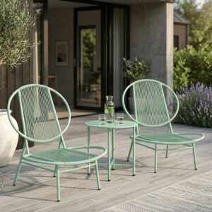 Modern Bistro Sittgrupp för Balkong och Terrass – 2 Stolar och Bord i Grön Rotting