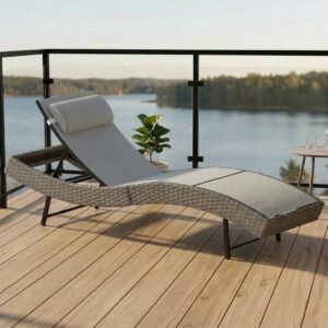 Stilren Ergonomisk S-formad Solstol i Konstrotting – Justerbar Rygg - Grå