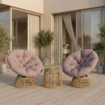 Rotting Lounge Set med 2 Vridbara Fåtöljer, Bord och Tjocka Dynor – 360° Funktion