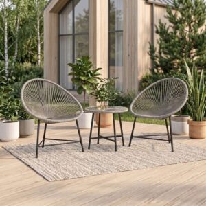 Stilren Acapulco Sittgrupp för Balkong och Terrass – 2 Fåtöljer och Bord – Grå Rotting