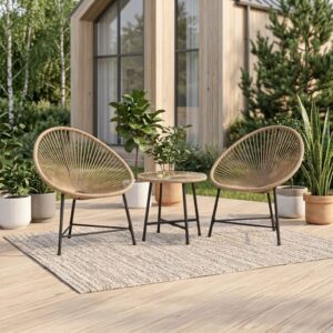 Stilren Acapulco Sittgrupp för Balkong och Terrass – 2 Fåtöljer och Bord – Naturfärgad Rotting