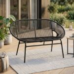 Stilren 2-Sits Trädgårdssoffa i PE-Rotting – Perfekt för Balkong och Uteplats - Svart