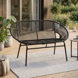 Stilren 2-Sits Trädgårdssoffa i PE-Rotting – Perfekt för Balkong och Uteplats - Svart