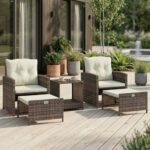 5-Delad Trädgårdssittgrupp i Konstrotting med Fåtöljer, Fotpallar och Bord