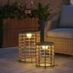 Rotting Solarlampor – 2-Pack Sidobord med Belysning för Uteplats - Ø45&35 cm