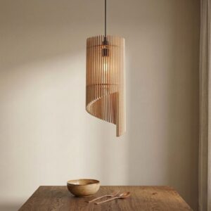 Elegant Taklampa i Trä – Skandinavisk Design med Mjuk och Stämningsfull Belysning