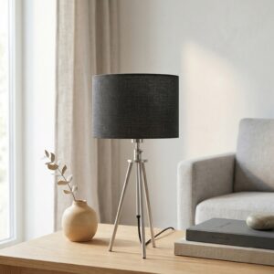 Modern Trebent Bordslampa med Teleskopstång och Textilskärm – Justerbar Höjd i Stilren Design
