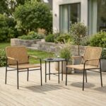 Elegant Bistro Sittgrupp för Balkong och Terrass – 2 Stolar och Bord – Naturfärgad Rotting