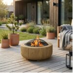 Rustik Rund Eldstad i Metall med Träeffekt – Ø61,5 cm - För Trädgård & Terrass