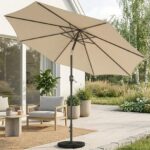 Stilrent Parasoll med Vevfunktion, Justerbar Lutning & Parasollfot - Ø300 cm