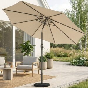 Stilrent Parasoll med Vevfunktion, Justerbar Lutning & Parasollfot - Ø300 cm