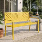 Stilren 2-Sits Trädgårdsbänk i Metall – Vädertålig Design – 127 cm - Gul