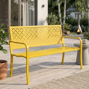Stilren 2-Sits Trädgårdsbänk i Metall – Vädertålig Design – 127 cm - Gul