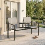 2-sits Trädgårdsbänk med Bord – Integrerat 2-vånings Glasbord & Bekväm Sittplats för Uteplats och Balkong - 135 cm