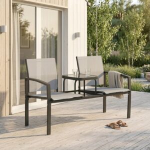 2-sits Trädgårdsbänk med Bord – Integrerat 2-vånings Glasbord & Bekväm Sittplats för Uteplats och Balkong - 135 cm