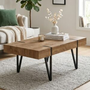 Stilrent Soffbord i Industriell Stil – Extra Tjock Bordsskiva - 105 x 60 cm