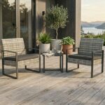 Elegant Trädgårdsset i 3 Delar - 2 Stolar med Dynor och Soffbord i Konstrotting – Grå