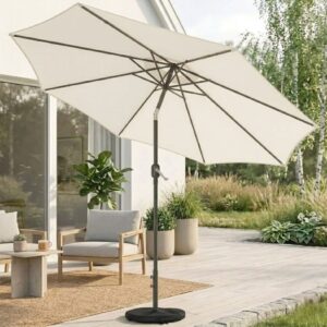 Stilrent Parasoll med Vevfunktion, Justerbar Lutning & Parasollfot - Ø300 cm