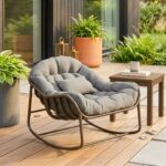 Stor Gungande Loungefåtölj i Konstrotting – 15cm Tjock Dyna – För Inomhus och Utomhus – Grå