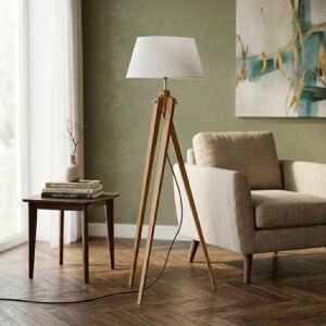 Unik Golvlampa i Bambu med Textilskärm – Tripod Design – 150 cm – Krämvit