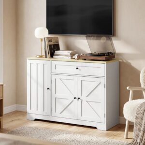 Skänk i Rustik Stil – Justerbara Hyllor & Smart Förvaring – Farmhouse-design –  Vit/Natur