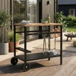Mobil Serveringsvagn med Hjul och Förvaring – Grillbord för Inom- och Utomhusbruk med Dryckeshållare – 97 cm
