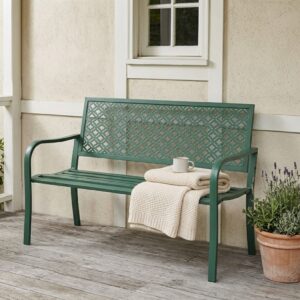 Stilren 2-Sits Trädgårdsbänk i Metall – Vädertålig Design – 127 cm - MörkGrön