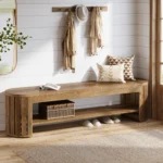 Elegant Skobänk i Trä med Förvaring – 160 cm – Stilren Hallbänk i Naturfinish